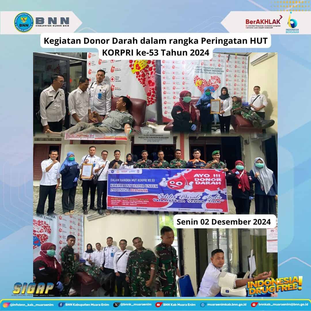 Peringati HUT KORPRI ke-53, BNNK Muara Enimn Laksanakan Kegiatan Donor Darah Peringati HUT KORPRI ke-53, BNNK Muara Enimn Laksanakan Kegiatan Donor Darah